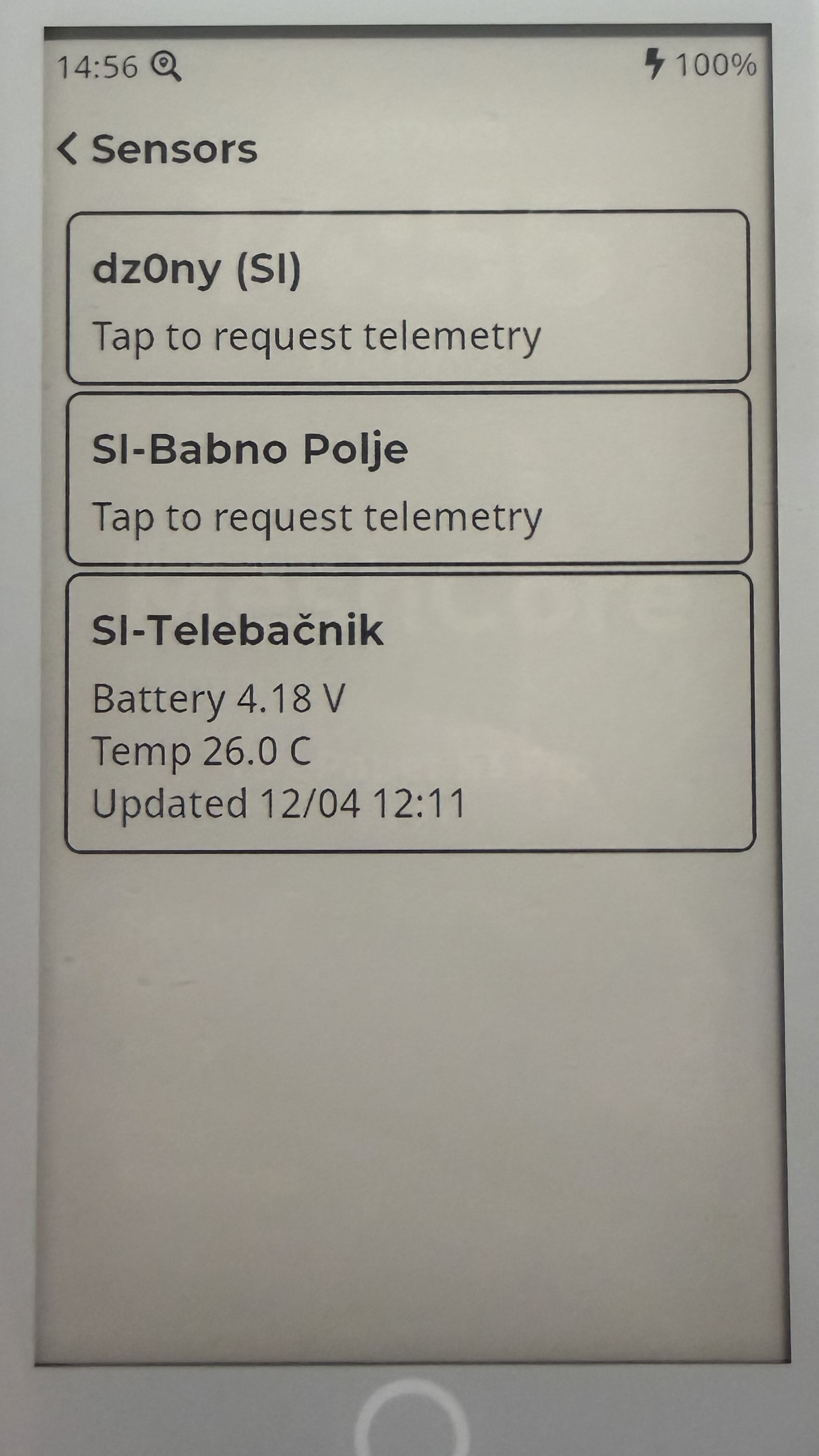 Sensors screen